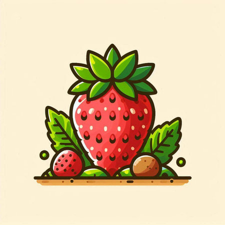 Strawberry icon. Vector illustration of strawberry with leaves and fruits.のイラスト素材
