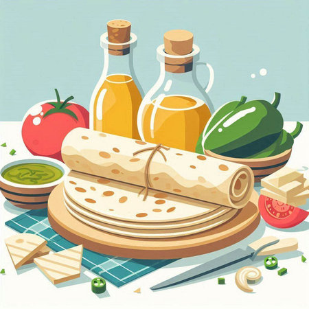 Illustration of a set of ingredients for making pizza. Vector illustrationのイラスト素材