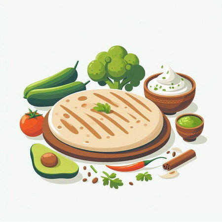 Vector illustration of a set of healthy food. Vegetarian food.のイラスト素材