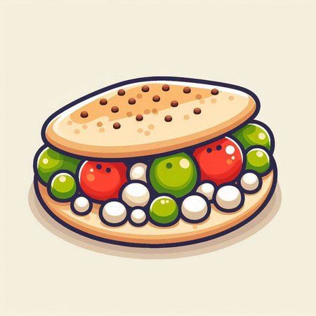 Sandwich with tomato, mozzarella and olives. Vector illustration.のイラスト素材