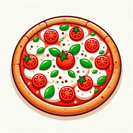 Pizza with mozzarella, tomato and basil. Vector illustrationのイラスト素材