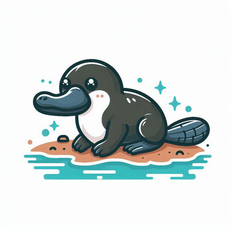 Cute cartoon platypus on the beach. Vector illustration.のイラスト素材