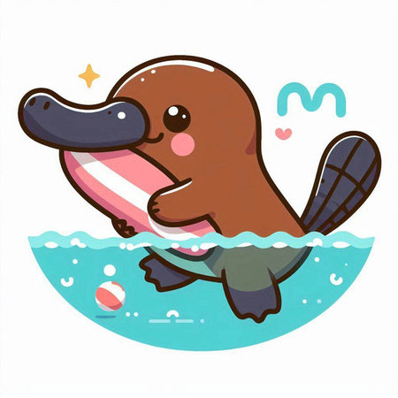 Cute platypus swimming in the water. Vector illustration.のイラスト素材