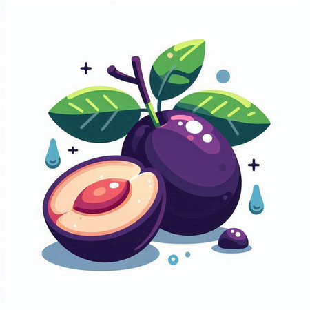 Illustration of plums on a white background. Vector illustration.のイラスト素材