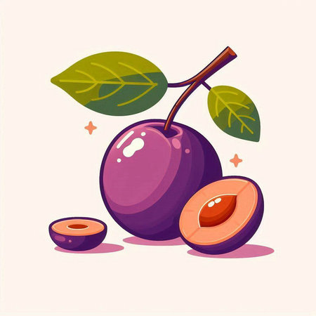 Plum fruit vector illustration. Vector illustration of a ripe plum.のイラスト素材