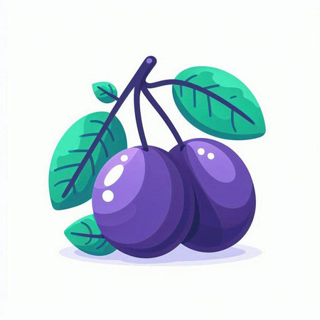 Plum branch with ripe fruits. Vector illustration in cartoon style.のイラスト素材