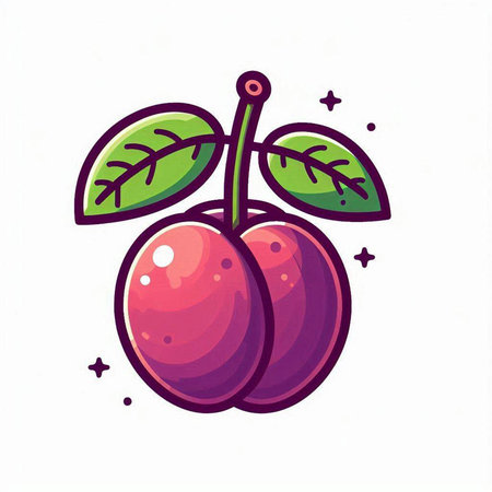 Plum fruit icon isolated on white background. Vector flat illustration.のイラスト素材