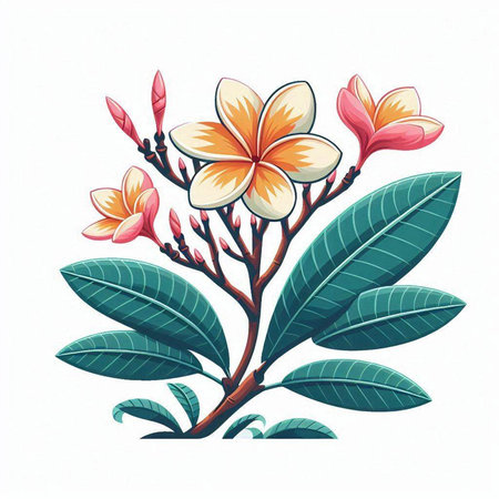 frangipani flowers on a white background, vector illustration.のイラスト素材