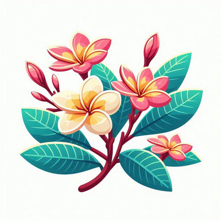 Frangipani flowers on white background. Vector illustration of tropical flowers.のイラスト素材