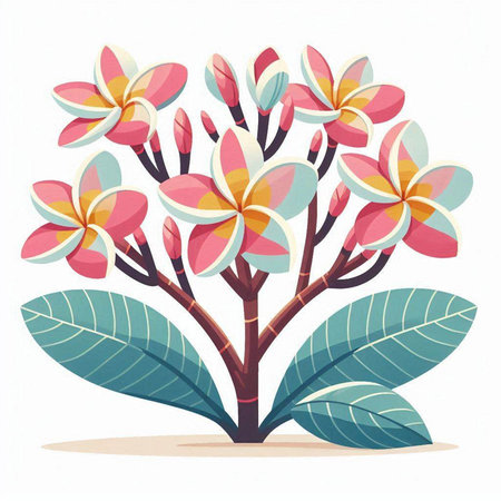 Frangipani flowers with leaves. Vector illustration isolated on white background.のイラスト素材