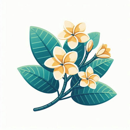 Frangipani flowers and leaves isolated on white background. Vector illustration.のイラスト素材