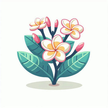 Frangipani flower on white background. Flat vector illustration.のイラスト素材