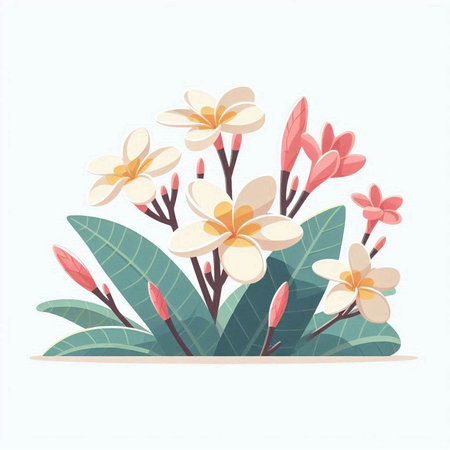 Frangipani flowers on a white background. Vector illustration.のイラスト素材