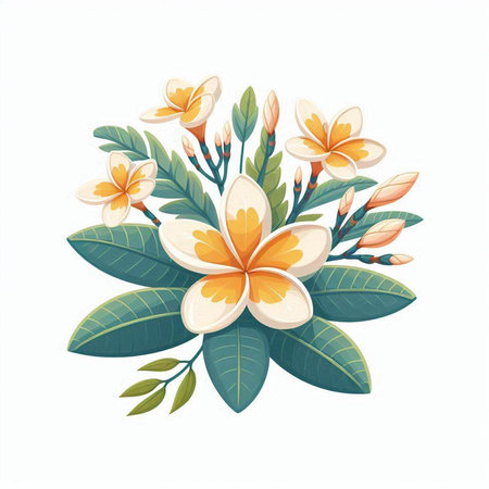 Bouquet of frangipani flowers. Vector illustration.のイラスト素材