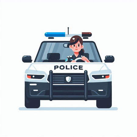 Police car. Vector illustration in flat cartoon style isolated on white background.のイラスト素材