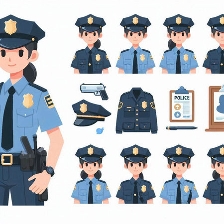 Policewoman icons set. Cartoon illustration of police officer vector icons for web designのイラスト素材