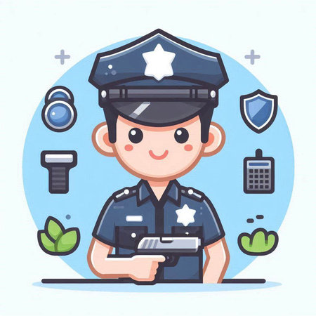 Policeman and security icons. Vector illustration in cartoon style.のイラスト素材