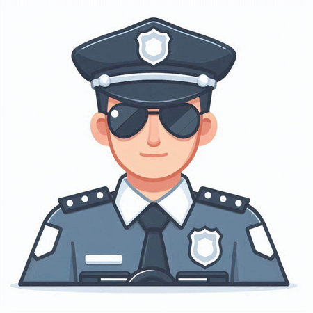 Policeman in a police cap and sunglasses. Vector illustration.のイラスト素材