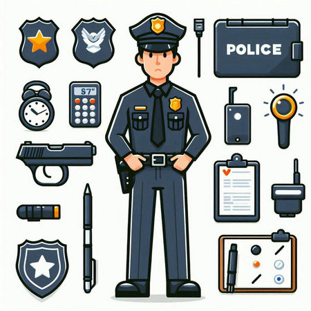 Police icons set. Cartoon illustration of police vector icons for web designのイラスト素材