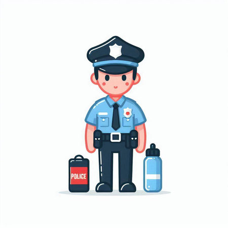 Policeman with a bottle of water in his hand. Vector illustration.のイラスト素材
