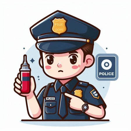 Policeman with a bottle of pepper spray. Vector illustration.のイラスト素材
