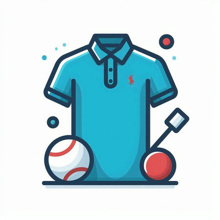 Colored flat vector illustration of a sports polo shirt and ballのイラスト素材
