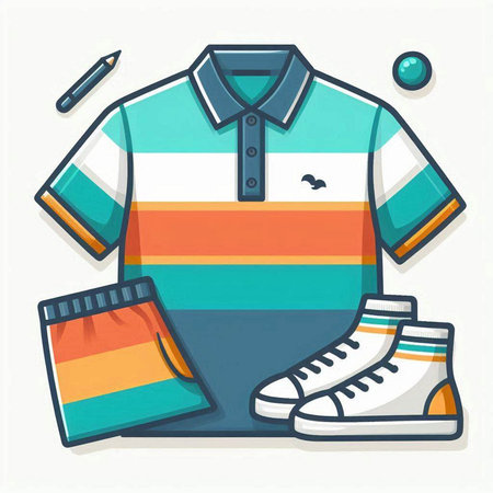 Shirt, shoes and bag on white background. Vector illustration.のイラスト素材