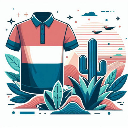 T-shirt and cactus. Vector illustration in flat style.のイラスト素材