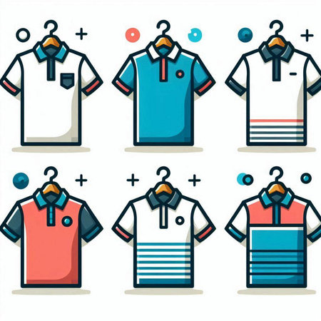Illustration of a set of polo shirts on a white backgroundのイラスト素材