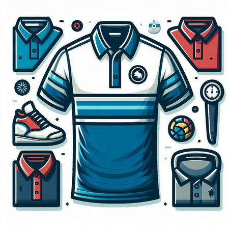 Colored polo shirt and sport icons set, vector illustration.のイラスト素材