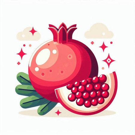 Pomegranate fruit with leaves and seeds. Vector illustration.のイラスト素材