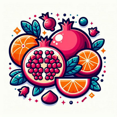 Pomegranate, orange, pomegranate, pomegranate, pomegranate. Vector illustration.のイラスト素材