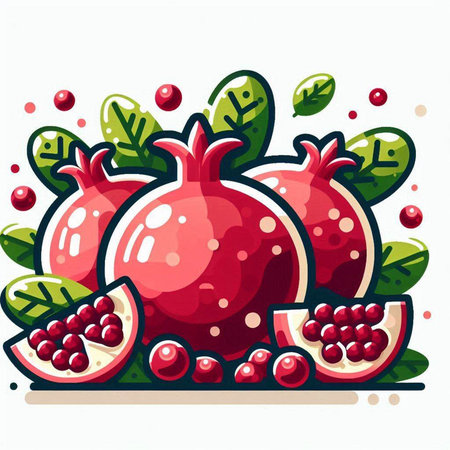 Pomegranate fruit with leaves and berries. Vector illustration.のイラスト素材
