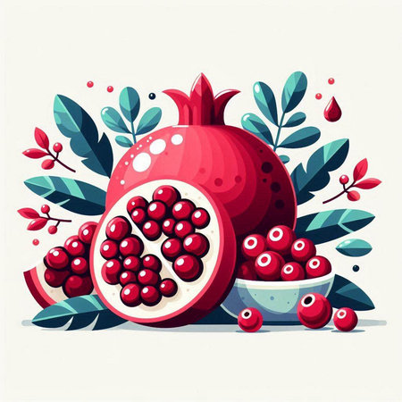Pomegranate fruit with leaves and berries. Vector illustration.のイラスト素材