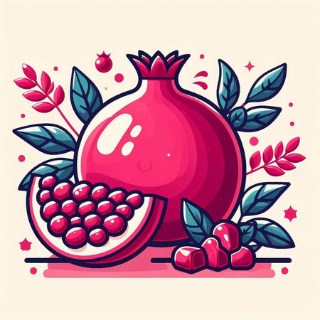 Pomegranate fruit with leaves and berries. Vector illustration.のイラスト素材