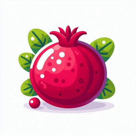 Ripe pomegranate with green leaves. Vector illustration.のイラスト素材