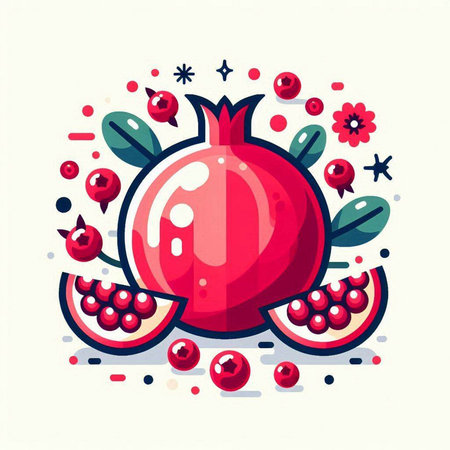 Pomegranate fruit icon. Vector illustration in flat style.のイラスト素材