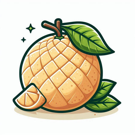 Illustration of a fresh orange fruit with leaves on a white backgroundのイラスト素材