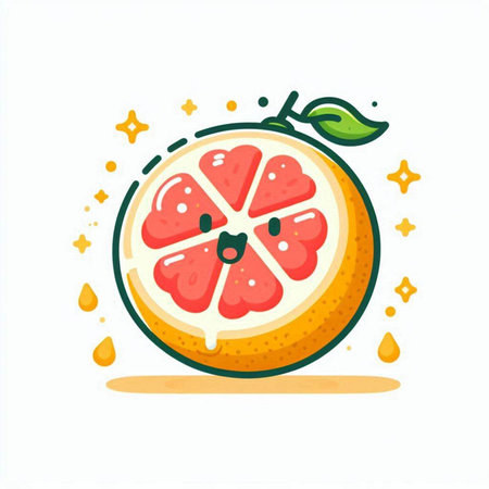 Cute cartoon grapefruit character. Vector illustration isolated on white background.のイラスト素材