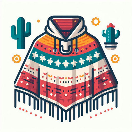 Mexican poncho with cacti. Vector illustration.のイラスト素材
