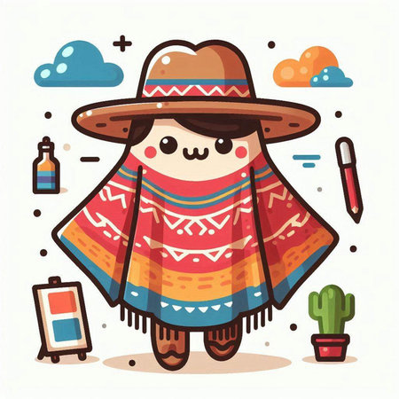 Cute cartoon mexican poncho. Vector illustration.のイラスト素材