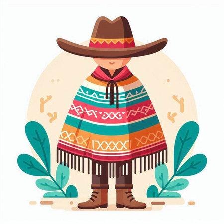 Mexican man in traditional costume. Vector illustration in flat style.のイラスト素材