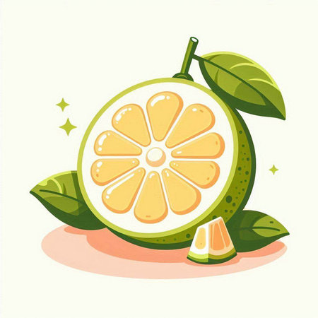 Grapefruit with leaves on a white background. Vector illustration.のイラスト素材
