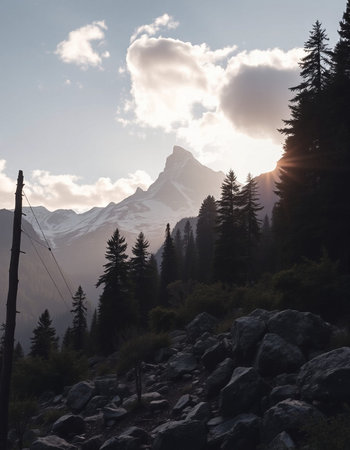 Sunset in the mountains of the Canadian Rockies, Alberta, Canada
