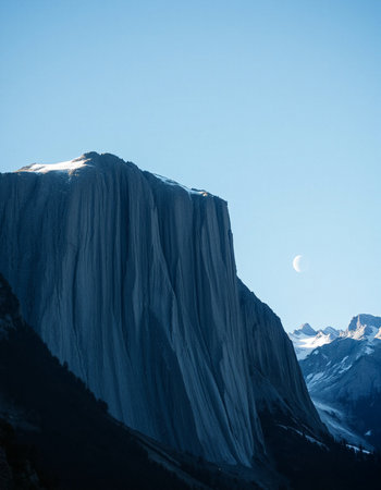 Moonrise over the glacier in Yosemite National Park, California, USAの写真素材