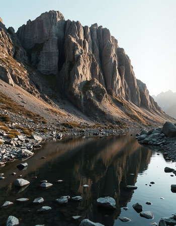 Mountain lake in the Dolomites, Italy. Toned.