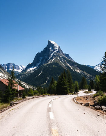 Mountain road in Glacier National Park, Montana, usa.の写真素材