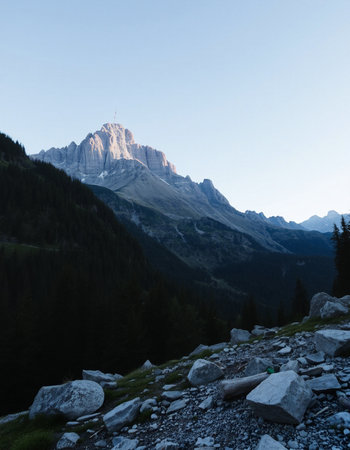 Beautiful view of Dolomites mountains in Italy, South Tyrolの写真素材