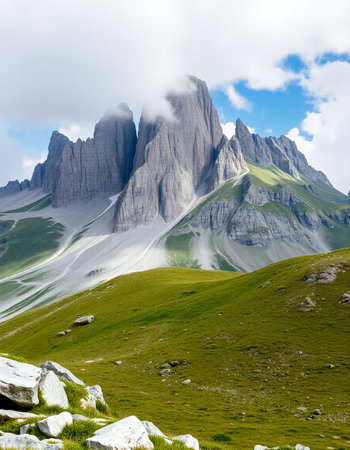 Mountain landscape in the Dolomites, South Tyrol, Italyの写真素材
