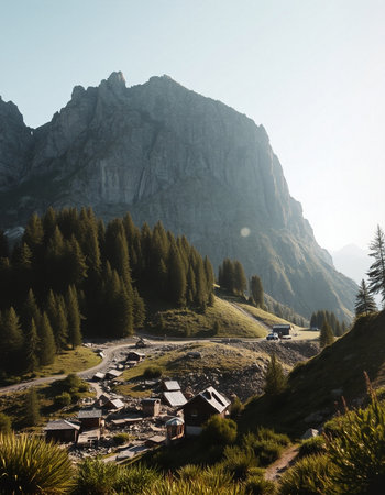 View of the Dolomites in Italy, South Tyrol.の写真素材